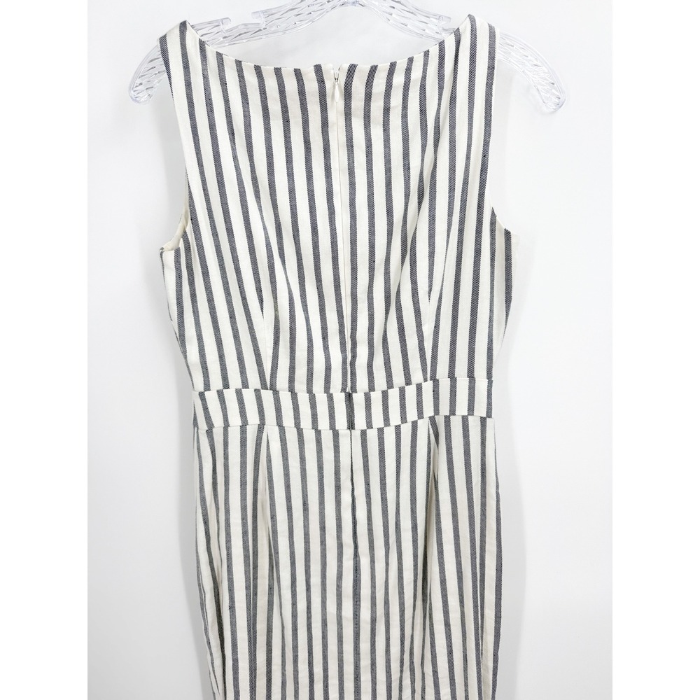 Boden Maggie Ivory Navy Blue Striped Linen Blend Sheath Midi Dress size 2 - Picture 7 of 13